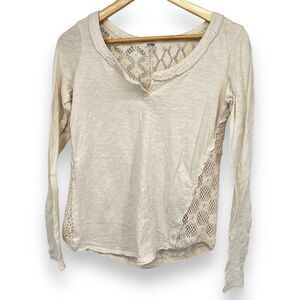 Free People Cream Ivory Long Sleeve Lace Back Women's Long Sleeve Shirt Sz. XS